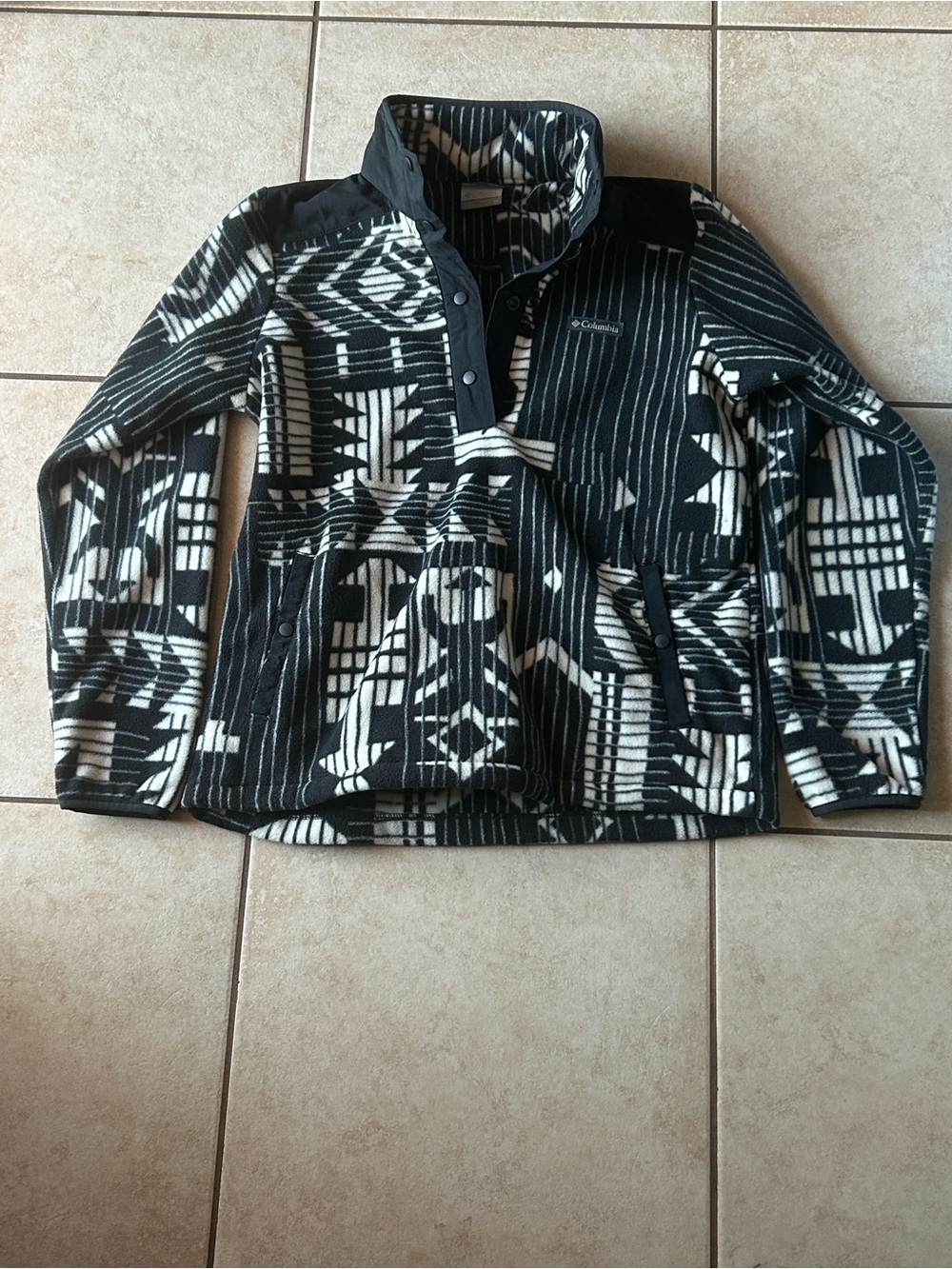 Columbia Black White Aztec Print Fleece Pullover Jacket M